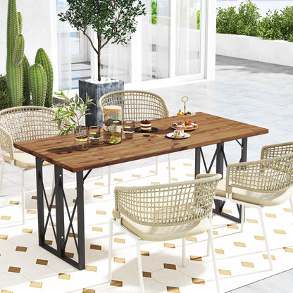 67 Inch Patio Rectangle Acacia Wood Dining Table with Umbrella Hole, Brown Patio Dining Tables at Gallery Canada