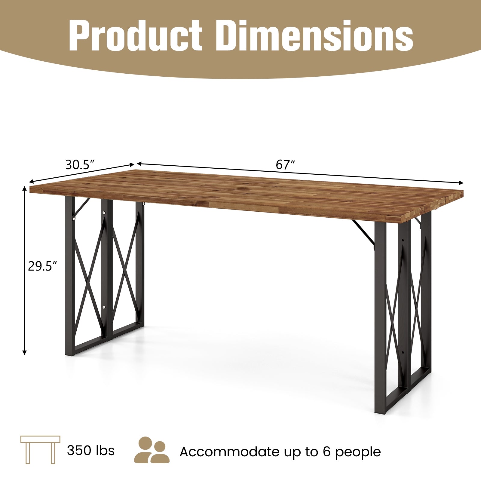 67 Inch Patio Rectangle Acacia Wood Dining Table with Umbrella Hole, Brown Patio Dining Tables at Gallery Canada