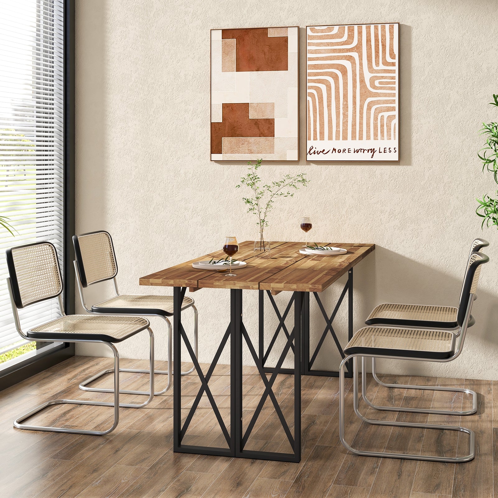 67 Inch Patio Rectangle Acacia Wood Dining Table with Umbrella Hole, Brown Patio Dining Tables at Gallery Canada