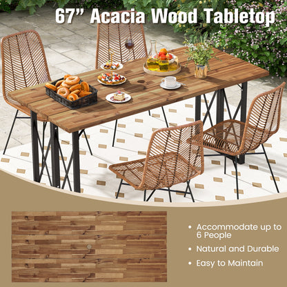 67 Inch Patio Rectangle Acacia Wood Dining Table with Umbrella Hole, Brown Patio Dining Tables at Gallery Canada
