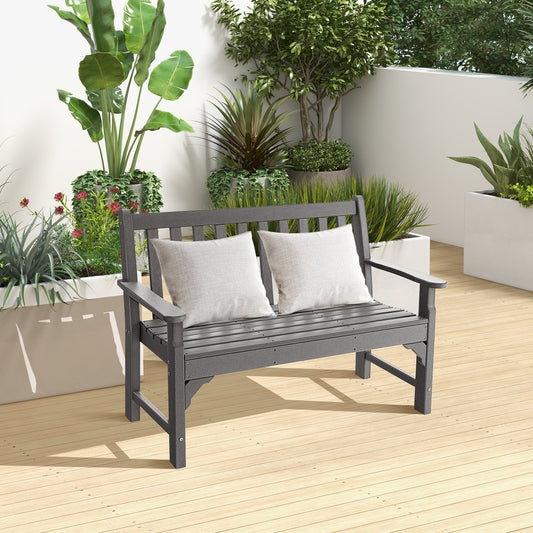 All-Weather HDPE 2-Person Garden Bench with Backrest and Armrests, Gray - Gallery Canada