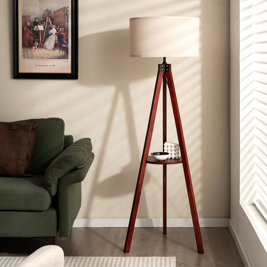Tripod Floor Lamp Wood Standing Lamp with Flaxen Lamp Shade and E26 Lamp Base, Brown - Gallery Canada
