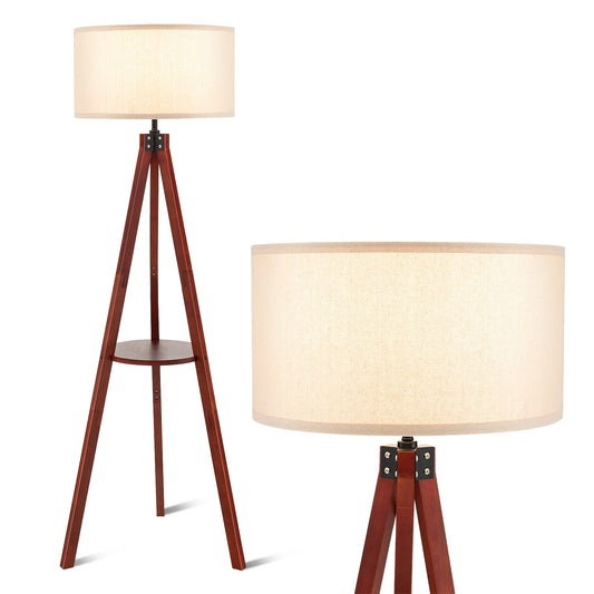 Tripod Floor Lamp Wood Standing Lamp with Flaxen Lamp Shade and E26 Lamp Base, Brown - Gallery Canada