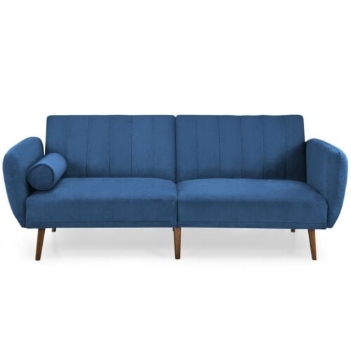 Convertible Futon Sofa Bed Adjustable Couch Sleeper with Wood Legs, Navy - Gallery Canada