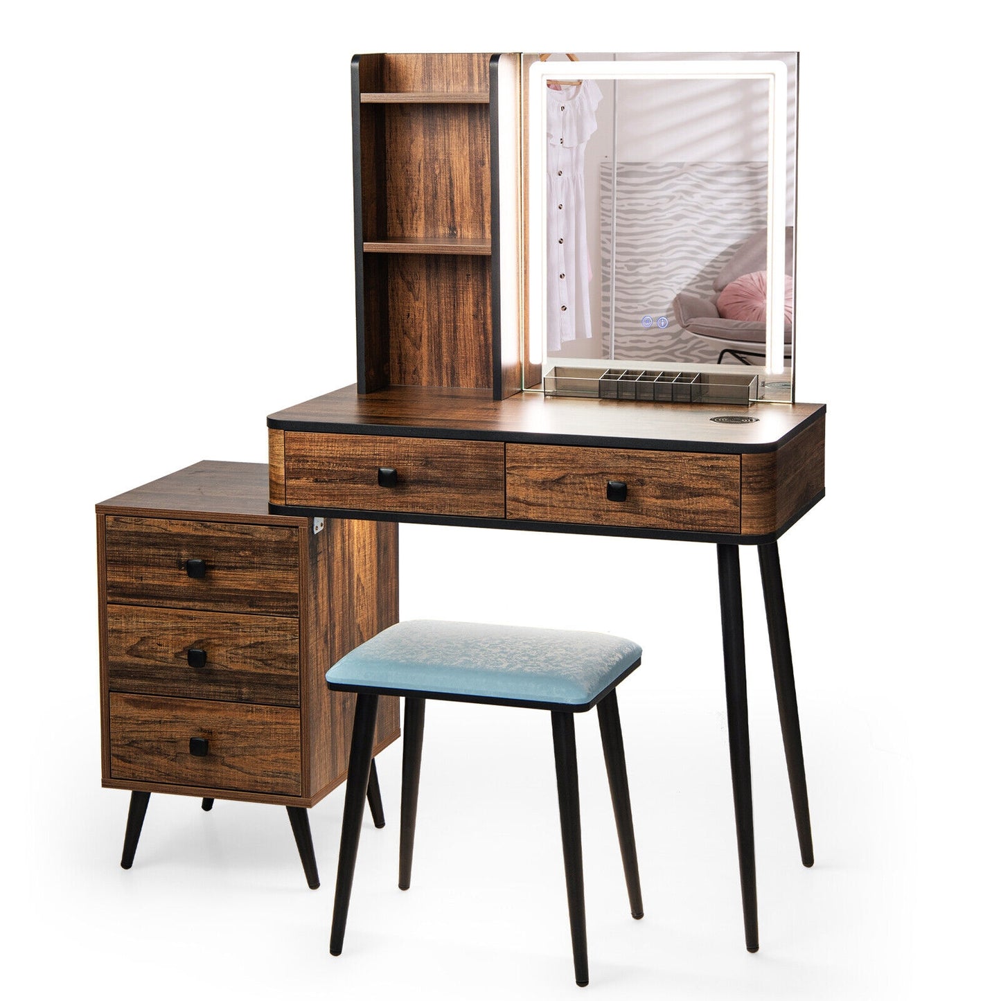 Vanity Makeup Table Set With Lighted Mirror, Brown Makeup Vanities at Gallery Canada