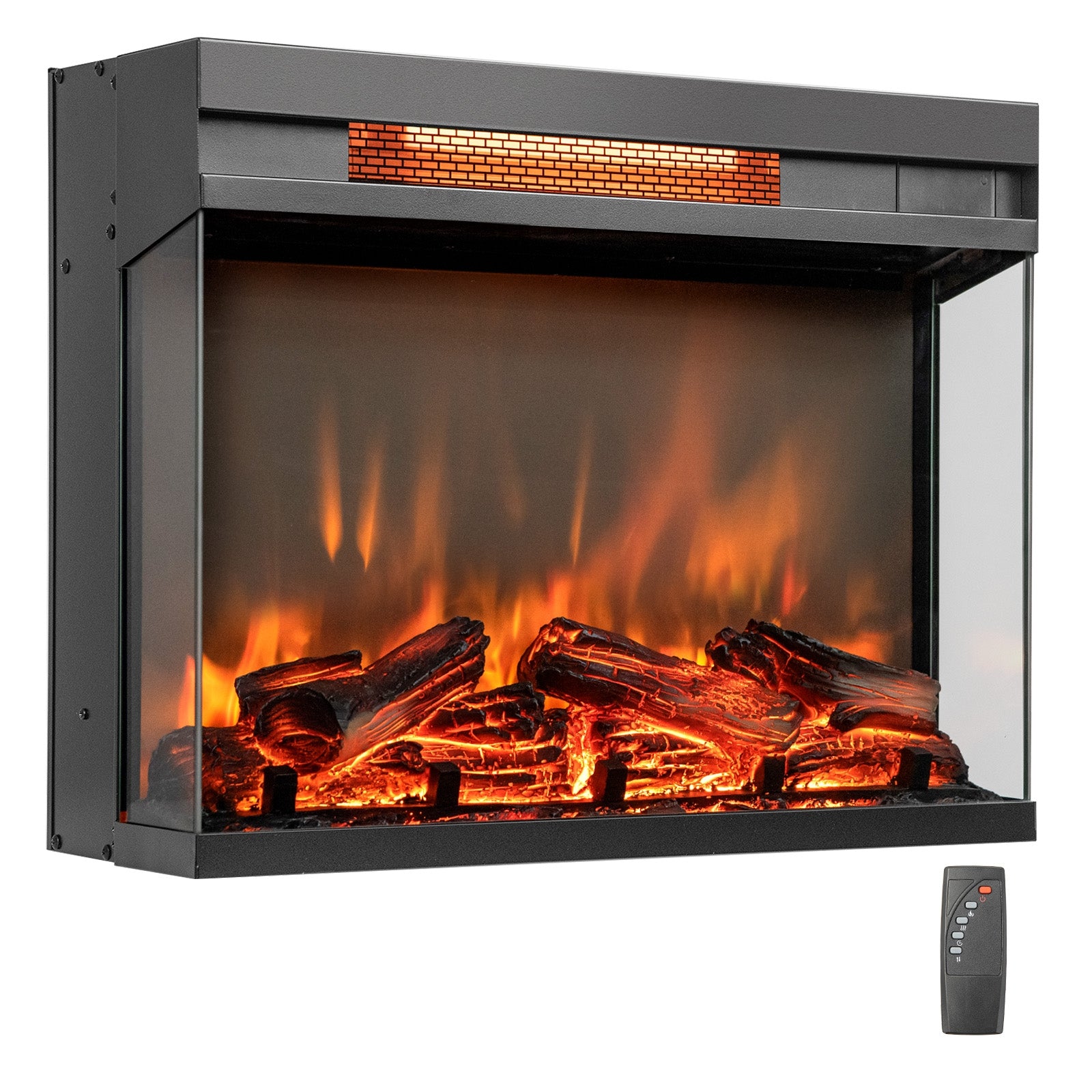 23-inch 3-Sided Electric Fireplace Insert with Remote Control, Black Fireplaces Black at Gallery Canada