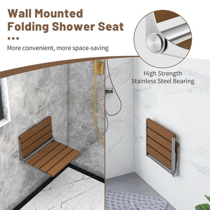 Wall-Mounted Foldable Waterproof HIPS Bathroom Bench, Brown