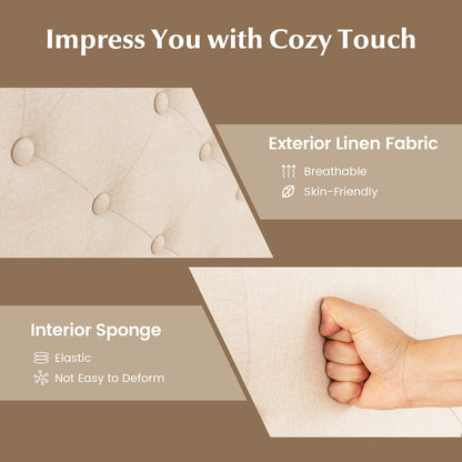 Full/Queen Size Bed Frame with Nail Headboard and Wooden Slats-Queen Size, Beige Simple Bed Frame at Gallery Canada