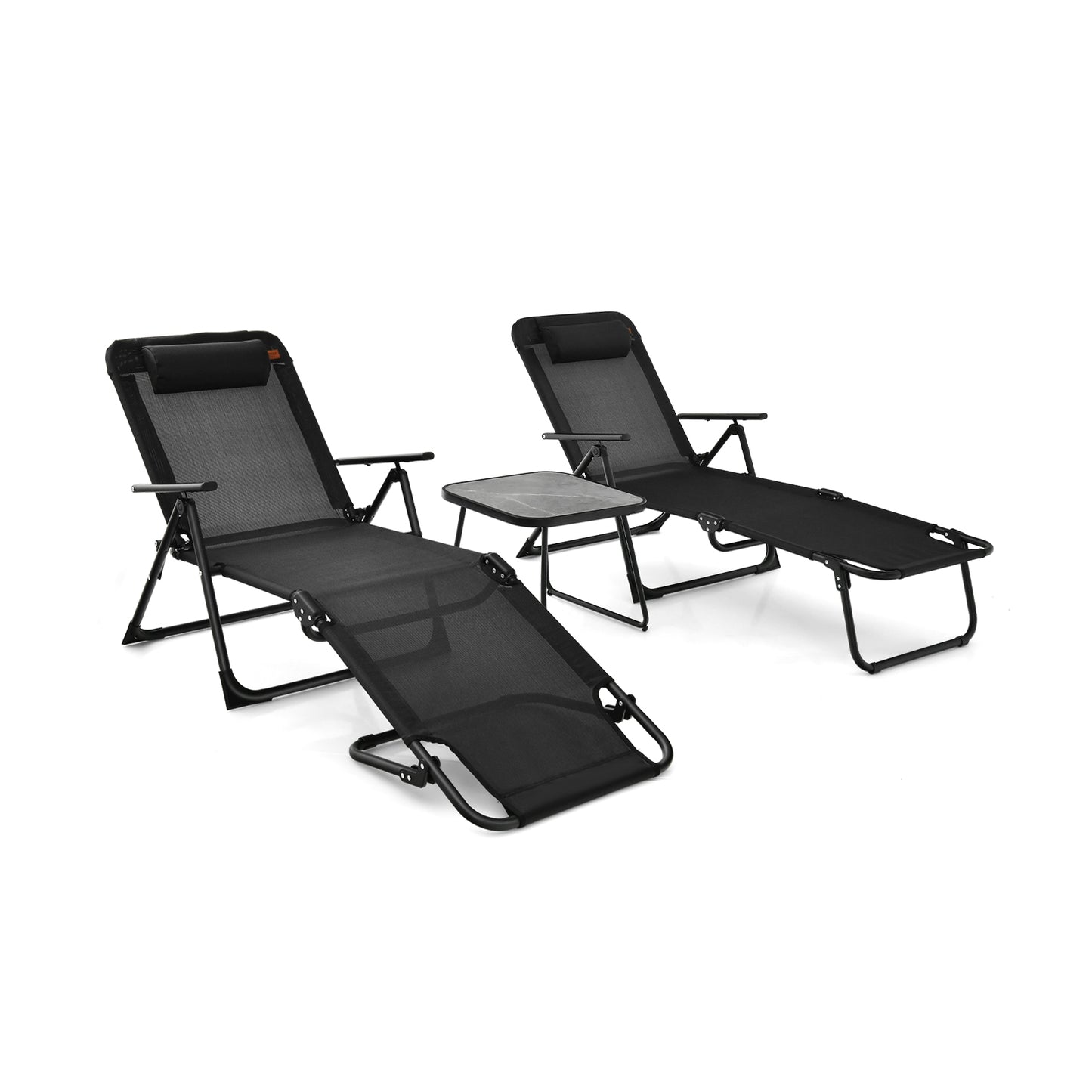 3 Pieces Patio Folding Chaise Lounge Set with PVC Tabletop, Black Patio Conversation Sets at Gallery Canada