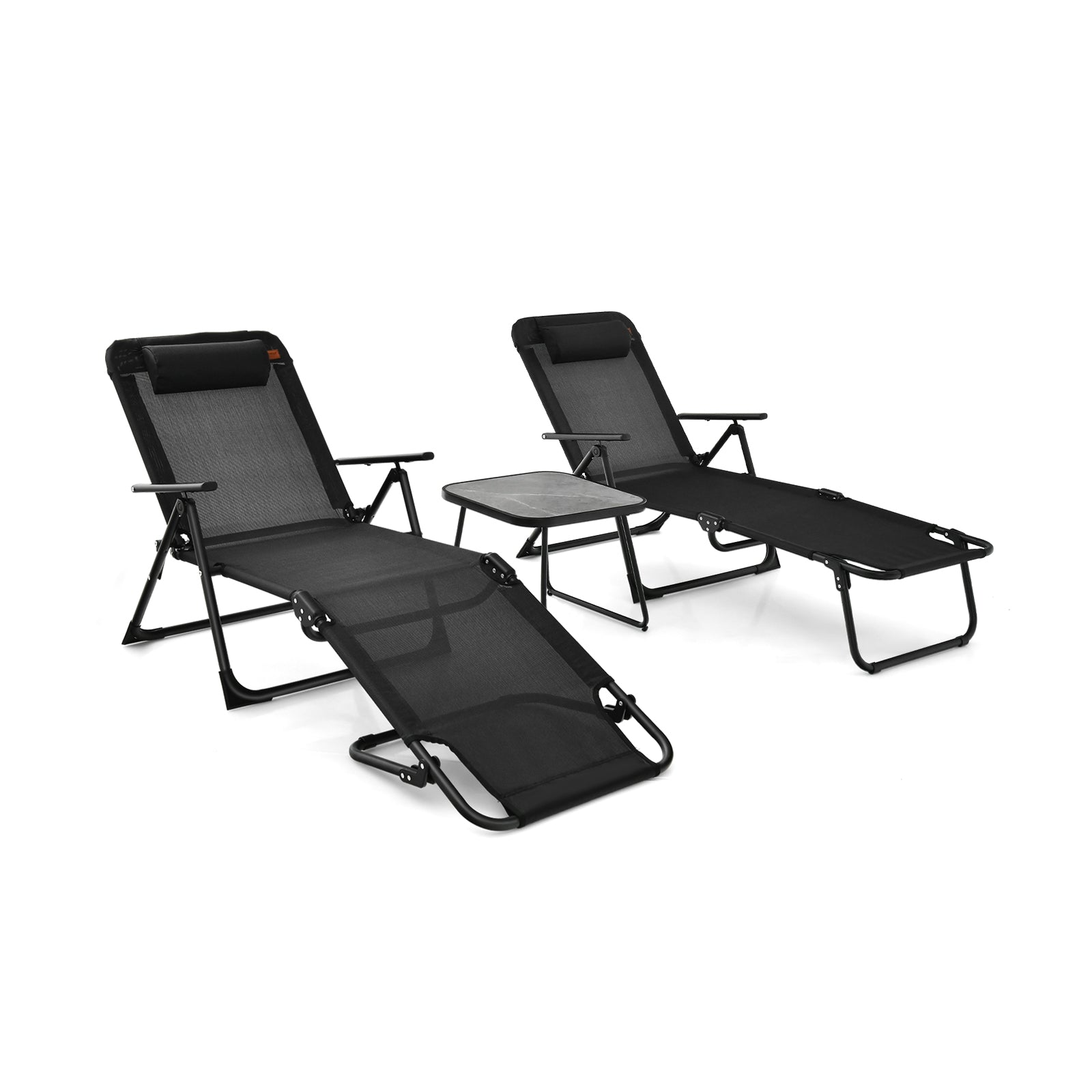 3 Pieces Patio Folding Chaise Lounge Set with PVC Tabletop, Black Patio Conversation Sets at Gallery Canada