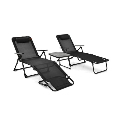 3 Pieces Patio Folding Chaise Lounge Set with PVC Tabletop, Black Patio Conversation Sets at Gallery Canada