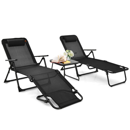 3 Pieces Patio Folding Chaise Lounge Set with PVC Tabletop, Black Patio Conversation Sets at Gallery Canada