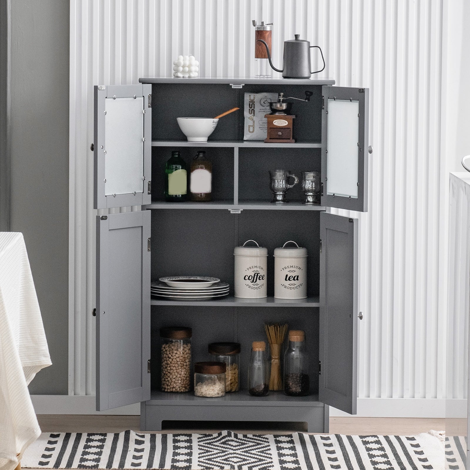 Bathroom Floor Storage Cabinet With Doors, Adjustable Shelf, Gray Floor Cabinets at Gallery Canada