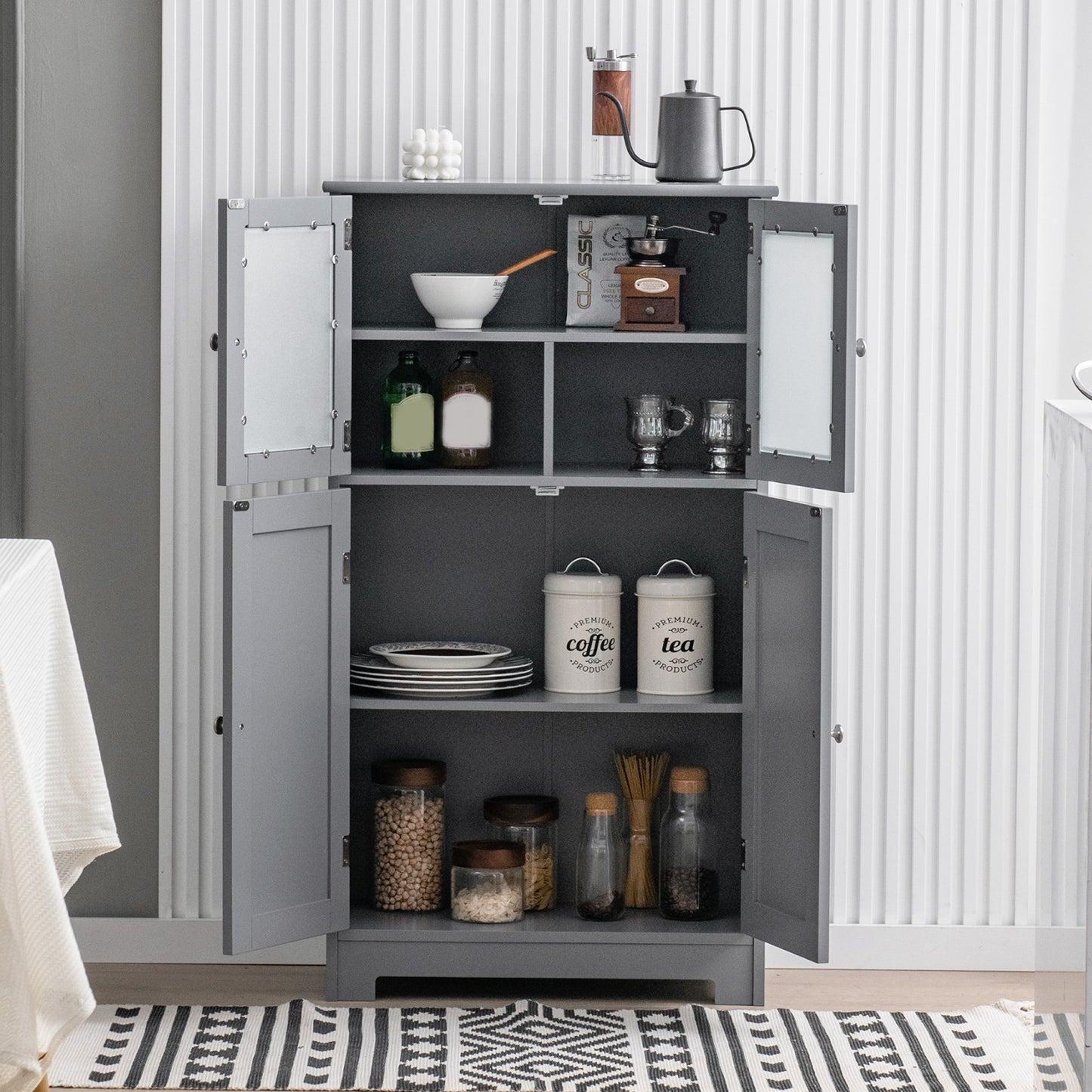 Bathroom Floor Storage Cabinet With Doors, Adjustable Shelf, Gray Floor Cabinets at Gallery Canada
