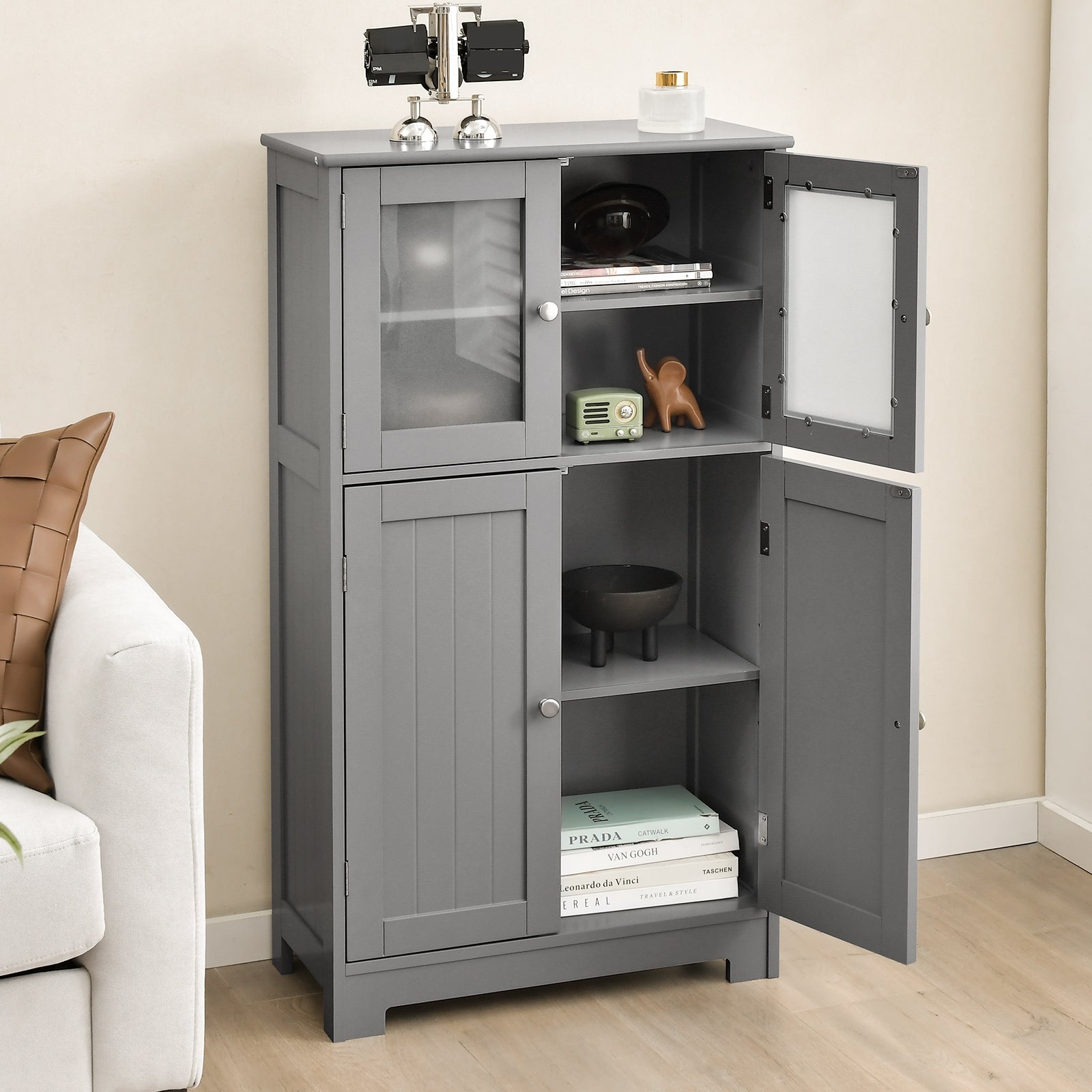 Bathroom Floor Storage Cabinet With Doors, Adjustable Shelf, Gray Floor Cabinets at Gallery Canada