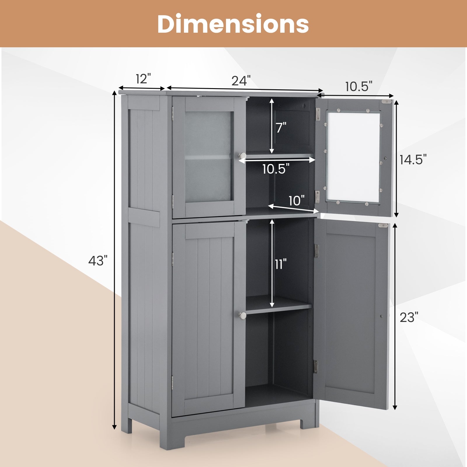 Bathroom Floor Storage Cabinet With Doors, Adjustable Shelf, Gray Floor Cabinets at Gallery Canada