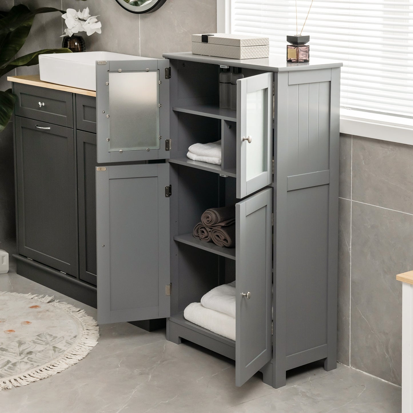 Bathroom Floor Storage Cabinet With Doors, Adjustable Shelf, Gray Floor Cabinets at Gallery Canada