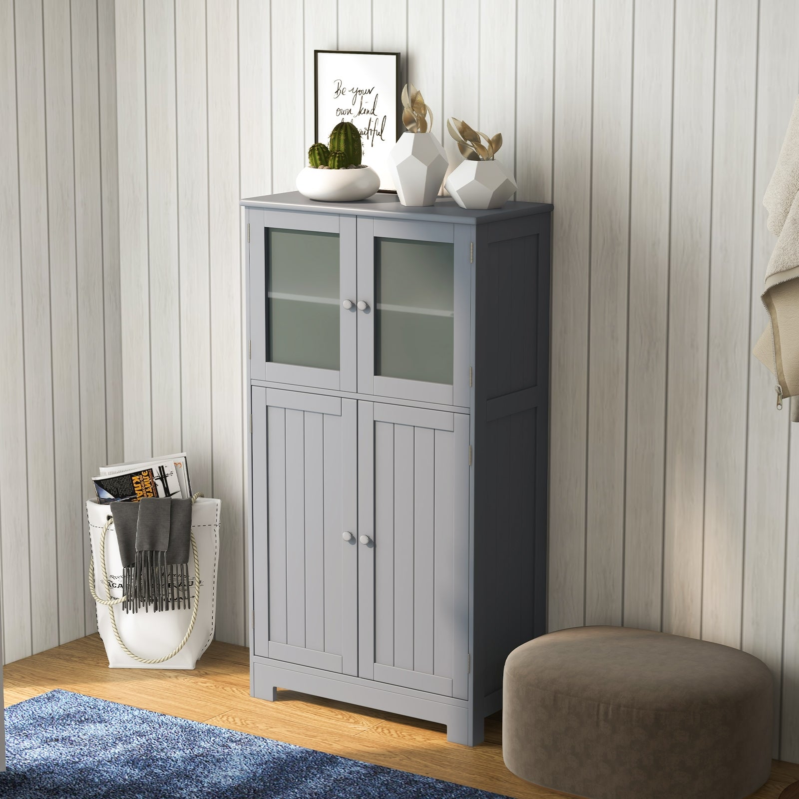 Bathroom Floor Storage Cabinet With Doors, Adjustable Shelf, Gray Floor Cabinets at Gallery Canada