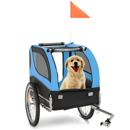 Dog Bike Trailer Foldable Pet Cart with 3 Entrances for Travel, Blue - Gallery Canada