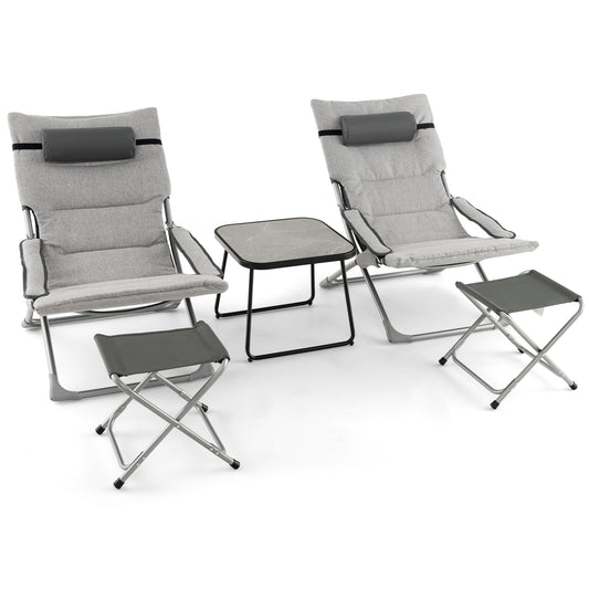 5-Piece Patio Sling Chair Set Folding Lounge Chairs with Footrests and Coffee Table, Gray Outdoor Chaise Lounges Gray at Gallery Canada