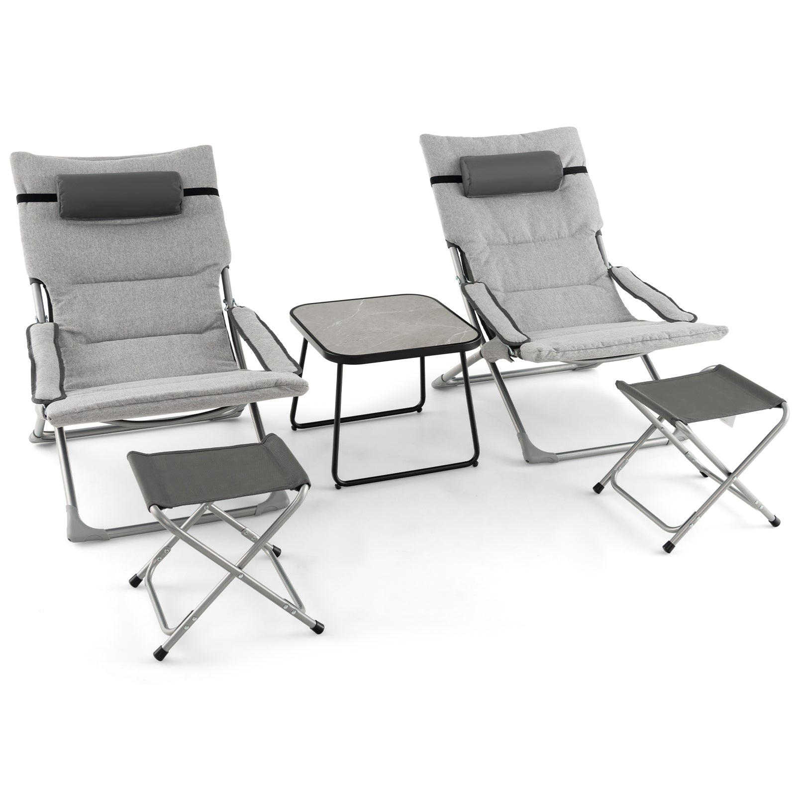 5-Piece Patio Sling Chair Set Folding Lounge Chairs with Footrests and Coffee Table, Gray Outdoor Chaise Lounges at Gallery Canada
