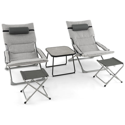 5-Piece Patio Sling Chair Set, Folding Lounge Chairs, Gray Outdoor Chaise Lounges Gray at Gallery Canada