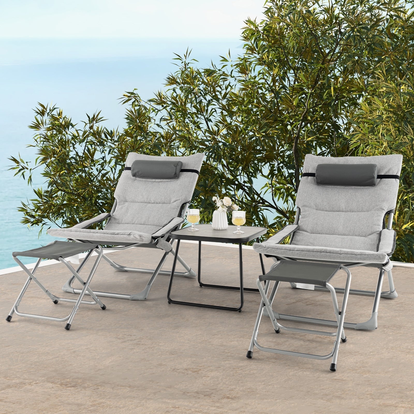5-Piece Patio Sling Chair Set, Folding Lounge Chairs, Gray Outdoor Chaise Lounges at Gallery Canada