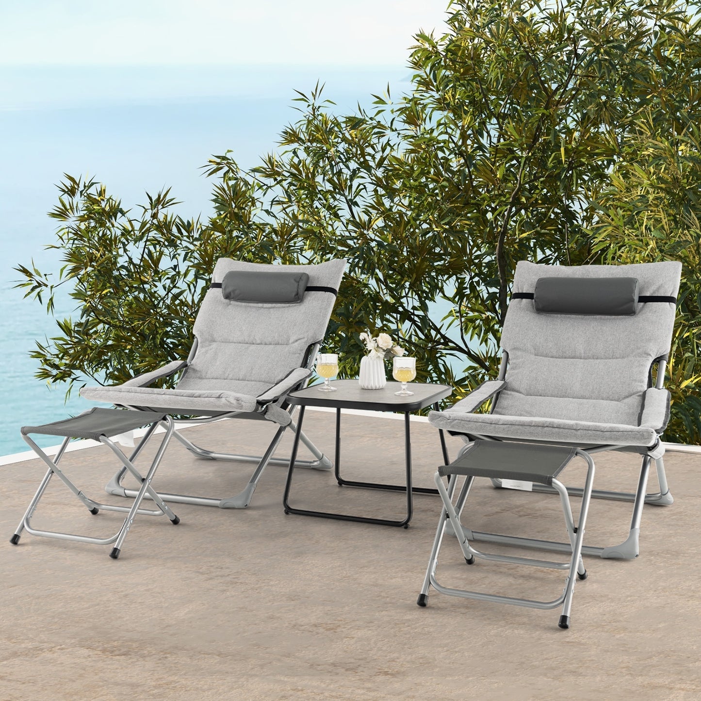 5-Piece Patio Sling Chair Set, Folding Lounge Chairs, Gray Outdoor Chaise Lounges at Gallery Canada