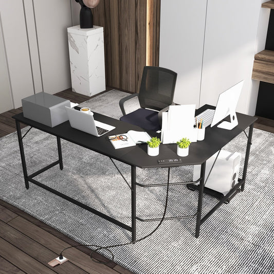 L-Shaped Computer Desk with CPU Stand Power Outlets and USB Ports, Black - Gallery Canada