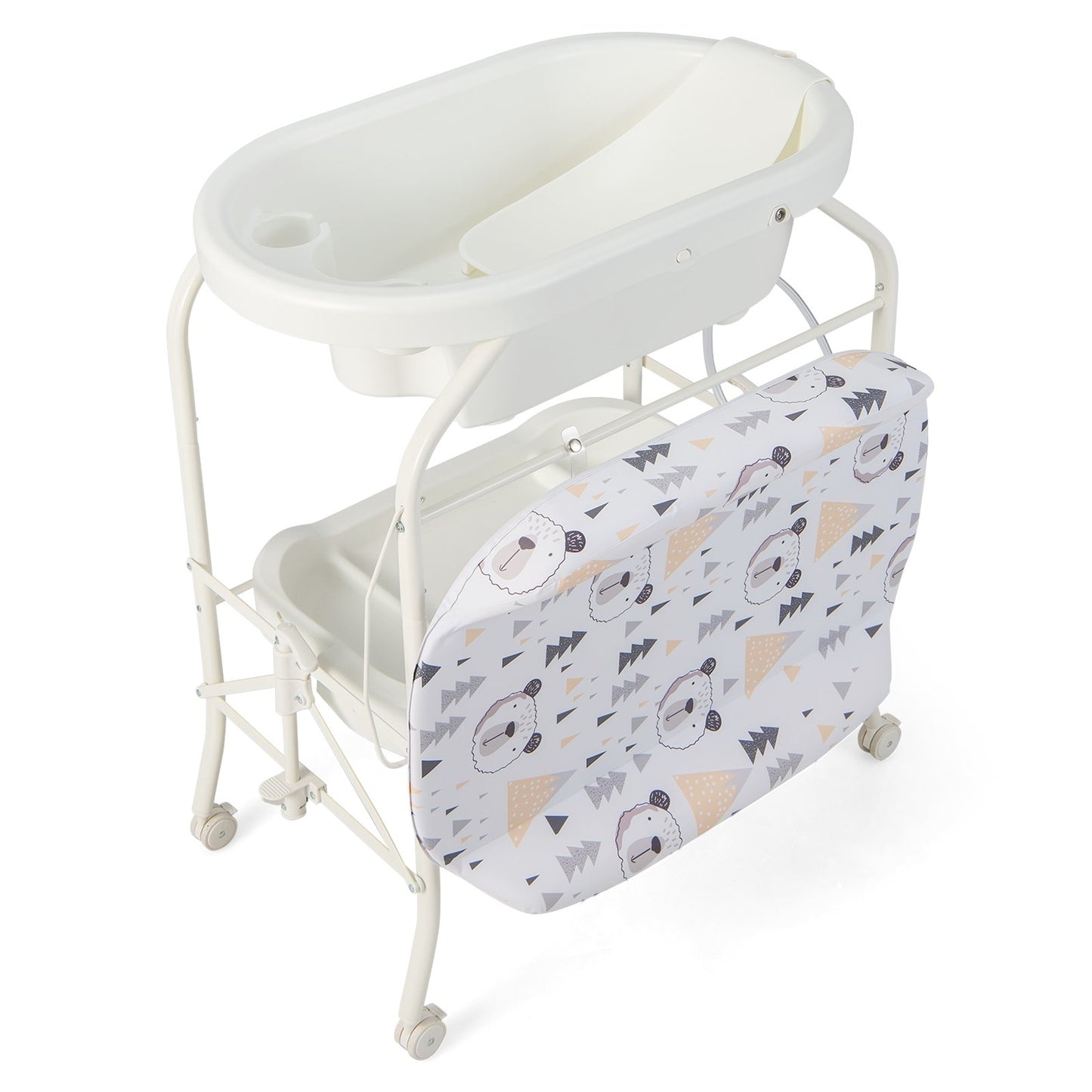 Folding Baby Changing Table with Bathtub and 4 Universal Wheels, White at Gallery Canada