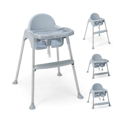4-in-1 Convertible Baby High Chair with Removable Double Tray, Gray