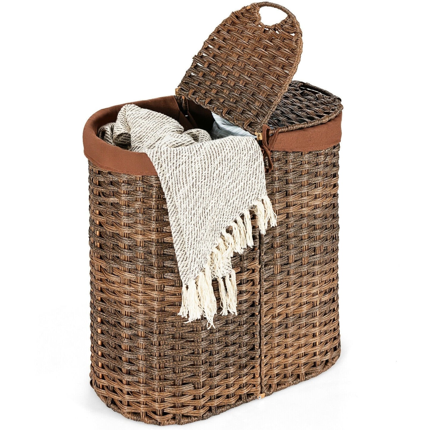Handwoven Laundry Hamper Basket with 2 Removable Liner Bags, Brown at Gallery Canada