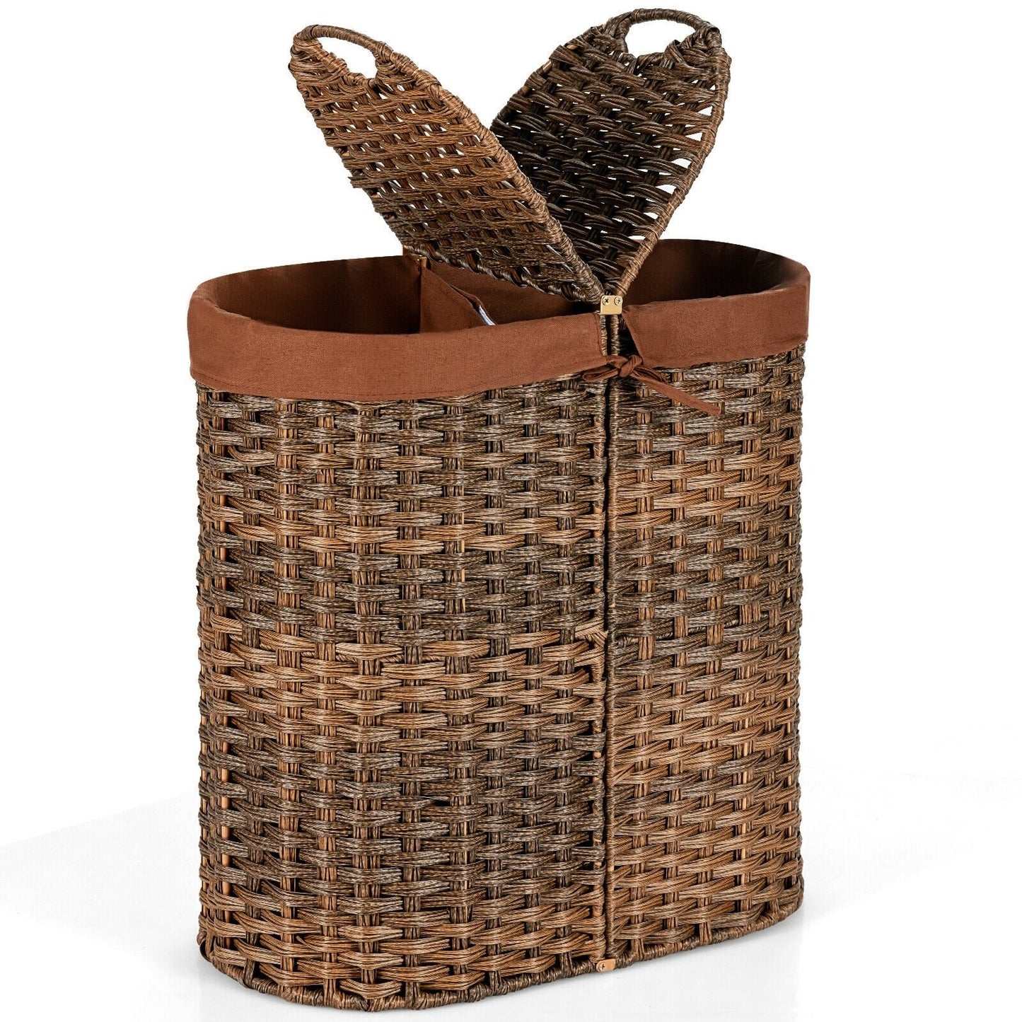 Handwoven Laundry Hamper Basket with 2 Removable Liner Bags, Brown at Gallery Canada