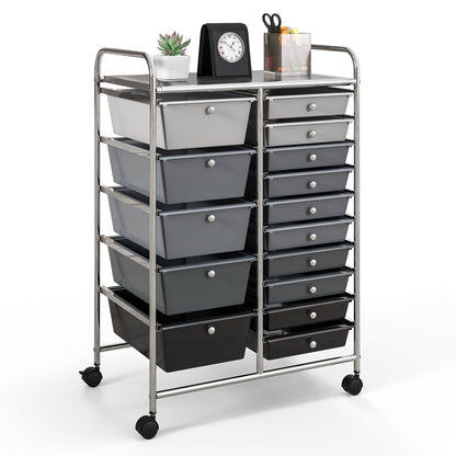 15-Drawer Utility Rolling Organizer Cart Multi-Use Storage, Gradient Gray File Cabinets at Gallery Canada
