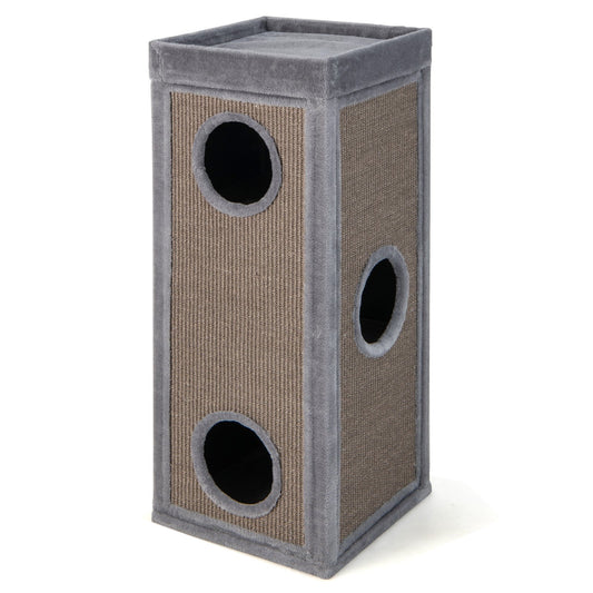 39" Tall Cat Condo with Scratching Posts and 3 Hideaways and 4 Soft Plush Cushions, Gray - Gallery Canada