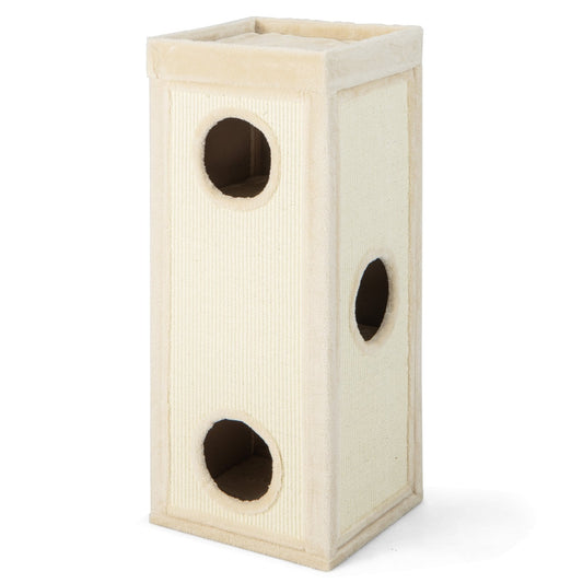 39" Tall Cat Condo with Scratching Posts and 3 Hideaways and 4 Soft Plush Cushions, Natural - Gallery Canada