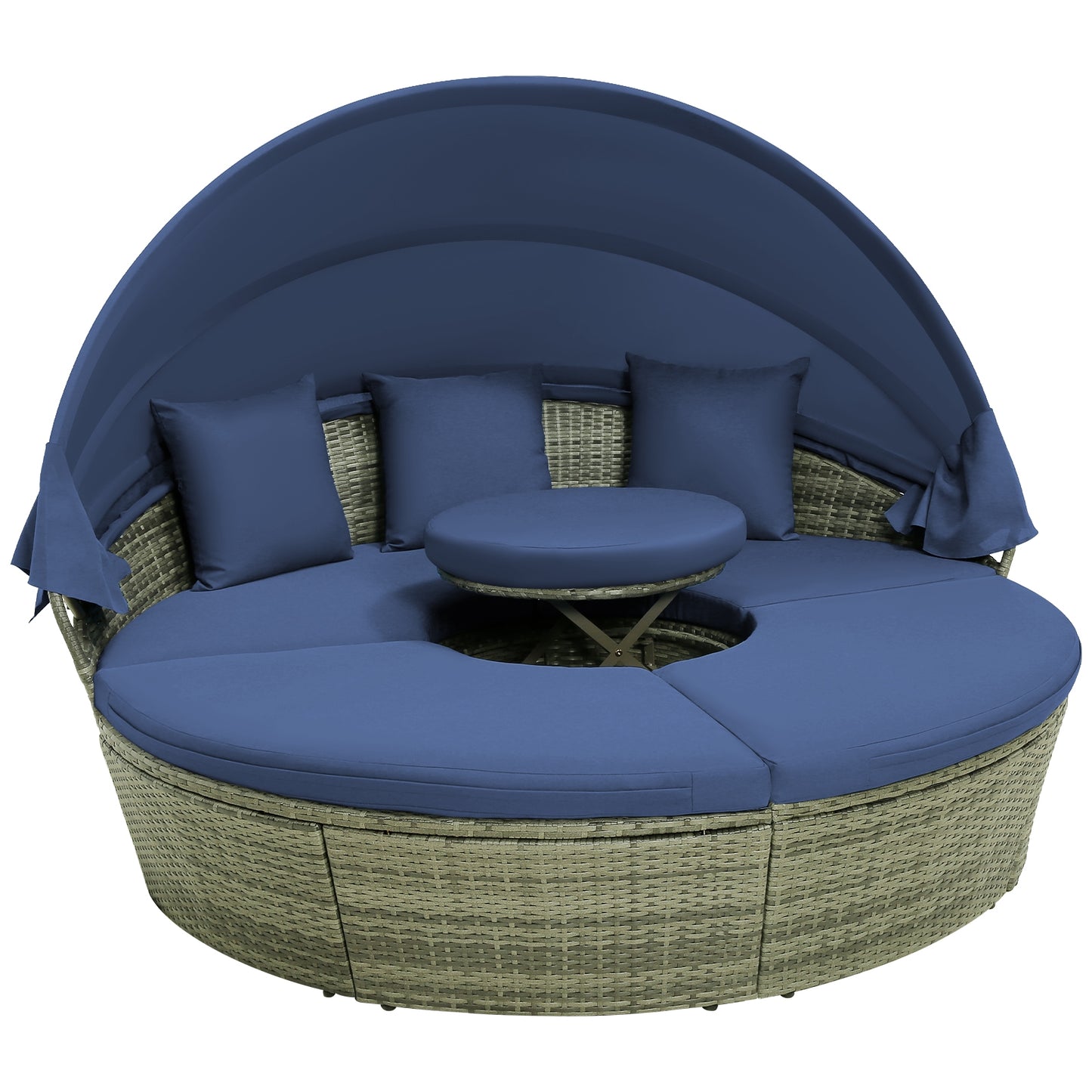 Outdoor PE Wicker Round Daybed, Retractable Canopy, Navy Outdoor Sectionals at Gallery Canada