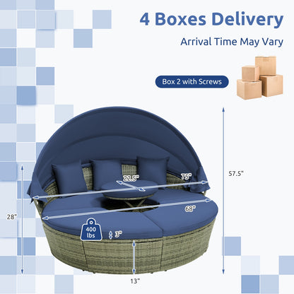 Outdoor PE Wicker Round Daybed, Retractable Canopy, Navy Outdoor Sectionals at Gallery Canada