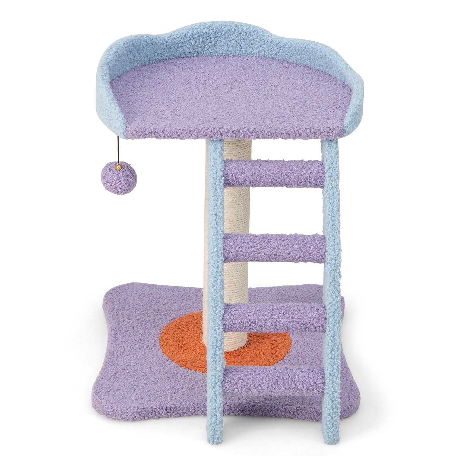 19 Inch Mohair Plush Cat Tree with Ladder and Jingling Ball, Purple Cat Trees Condos & Scratchers at Gallery Canada
