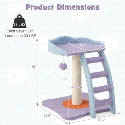 19 Inch Mohair Plush Cat Tree with Ladder and Jingling Ball, Purple Cat Trees Condos & Scratchers at Gallery Canada