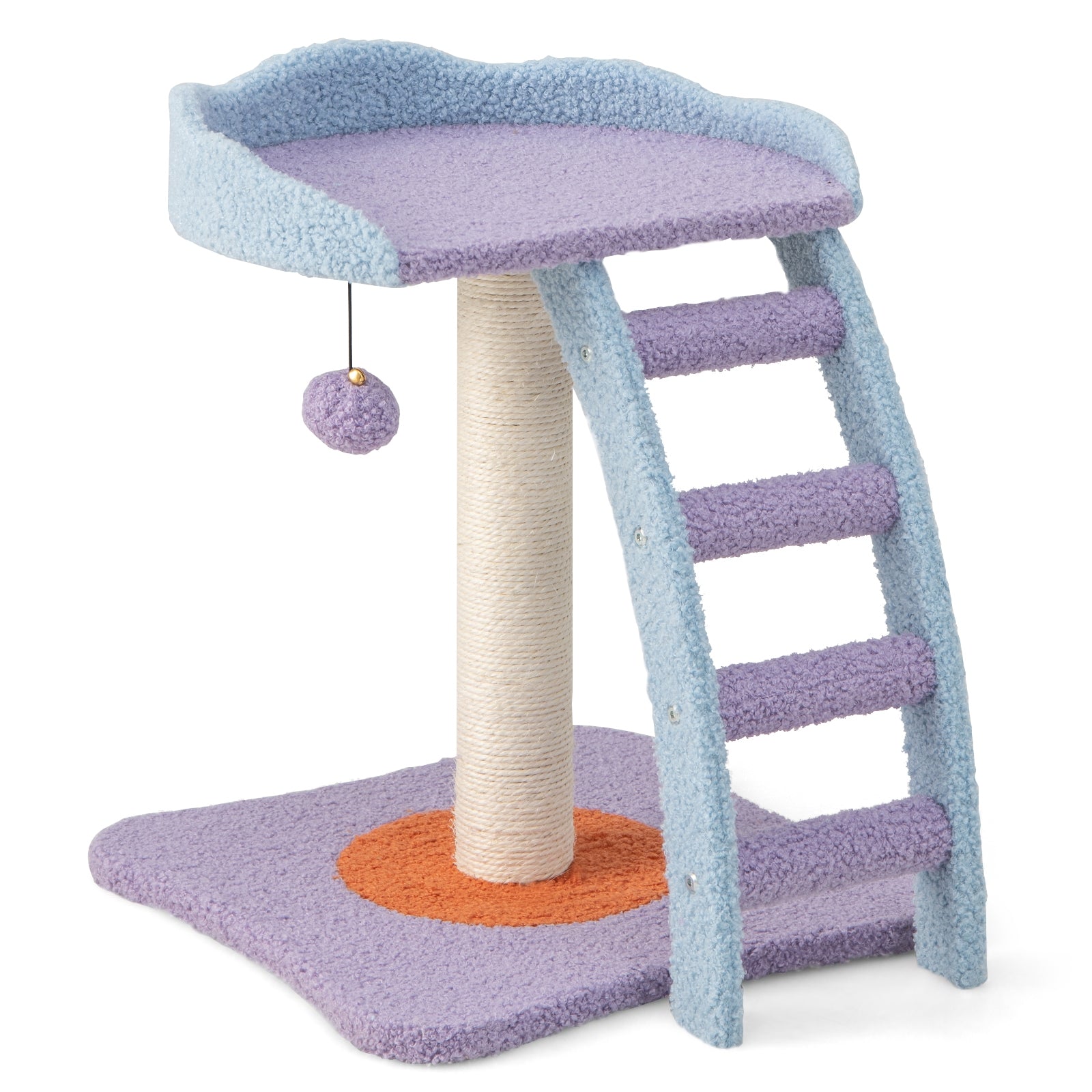 19 Inch Mohair Plush Cat Tree with Ladder and Jingling Ball, Purple Cat Trees Condos & Scratchers at Gallery Canada