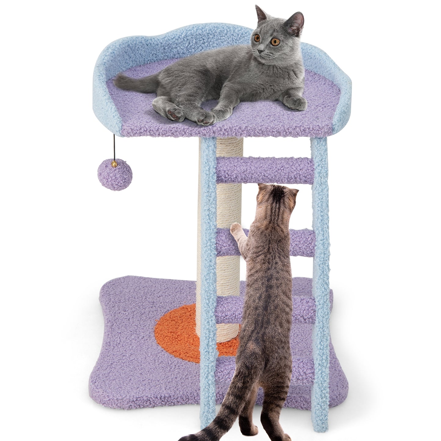 19 Inch Mohair Plush Cat Tree with Ladder and Jingling Ball, Purple Cat Trees Condos & Scratchers at Gallery Canada