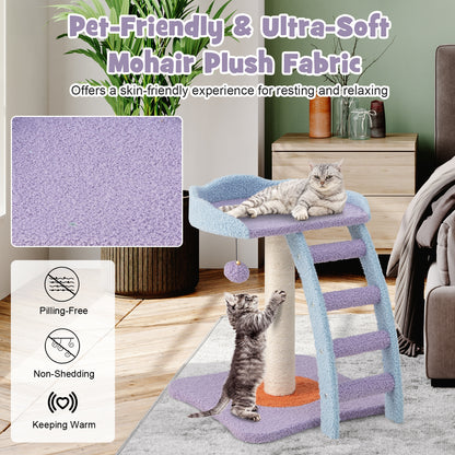 19 Inch Mohair Plush Cat Tree with Ladder and Jingling Ball, Purple Cat Trees Condos & Scratchers at Gallery Canada