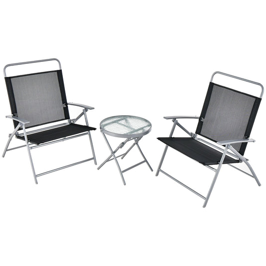 3 Pieces Patio Folding Chair Set Outdoor Metal Conversation Set, Black - Gallery Canada