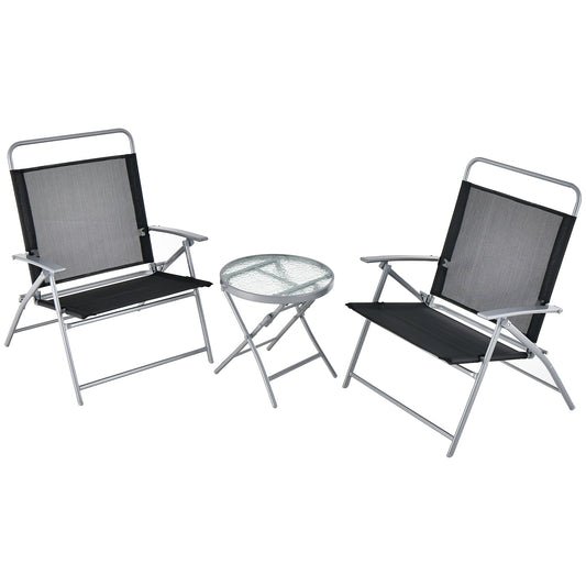 3 Pieces Patio Folding Chair Set Outdoor Metal Conversation Set, Black Patio Furniture Sets Black at Gallery Canada
