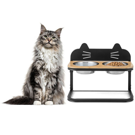 Elevated Pet Feeder with 2 Stainless Steel Bowls for Cats and Small and Medium Dogs, Natural - Gallery Canada