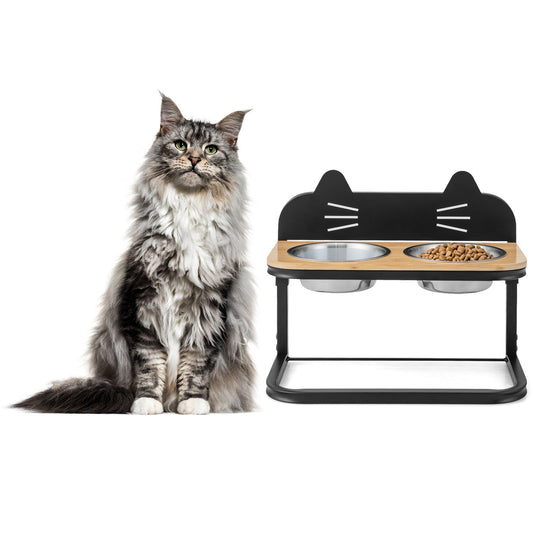 Elevated Pet Feeder With 2 Stainless Steel Bowls, Natural Cat Supplies Natural at Gallery Canada