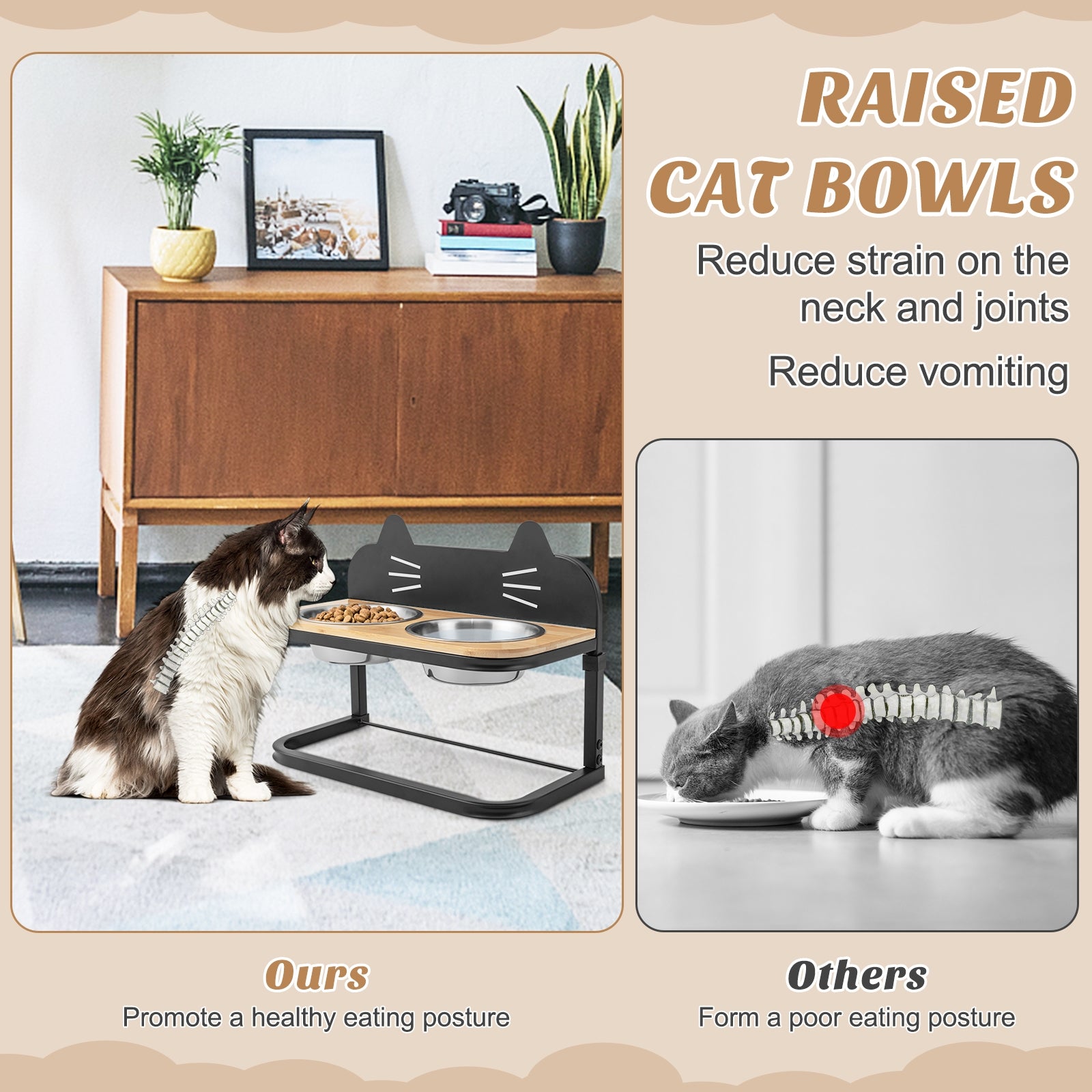Elevated Pet Feeder with 2 Stainless Steel Bowls for Cats and Small and Medium Dogs, Natural Cat Supplies at Gallery Canada