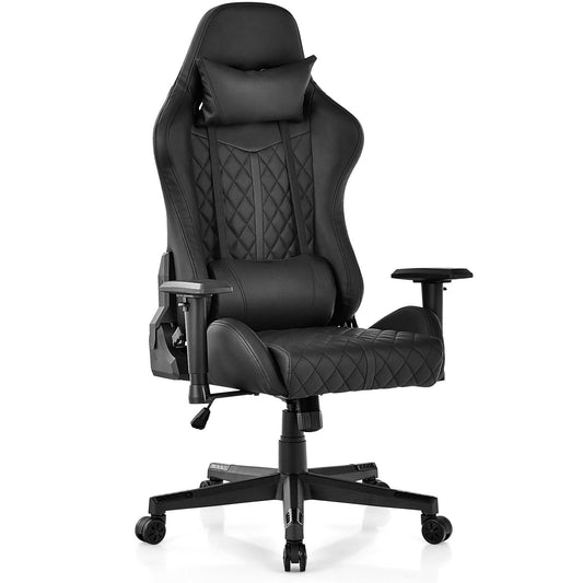 Adjustable 360° Swivel PU Gaming Chair with RGB LED Lights and Nylon Base, Black - Gallery Canada