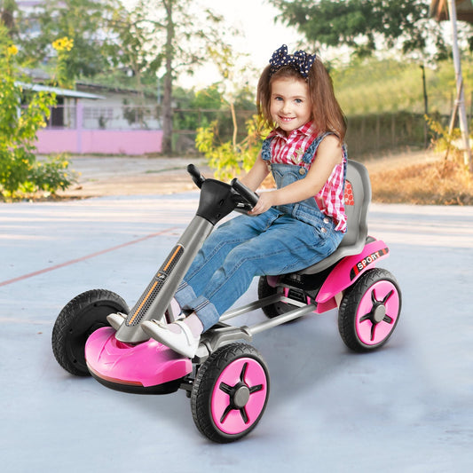 Pedal Powered 4-Wheel Toy Car with Adjustable Steering Wheel and Seat, Pink - Gallery Canada